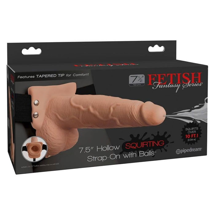7.5” Hollow Squirting Strap-on With Balls